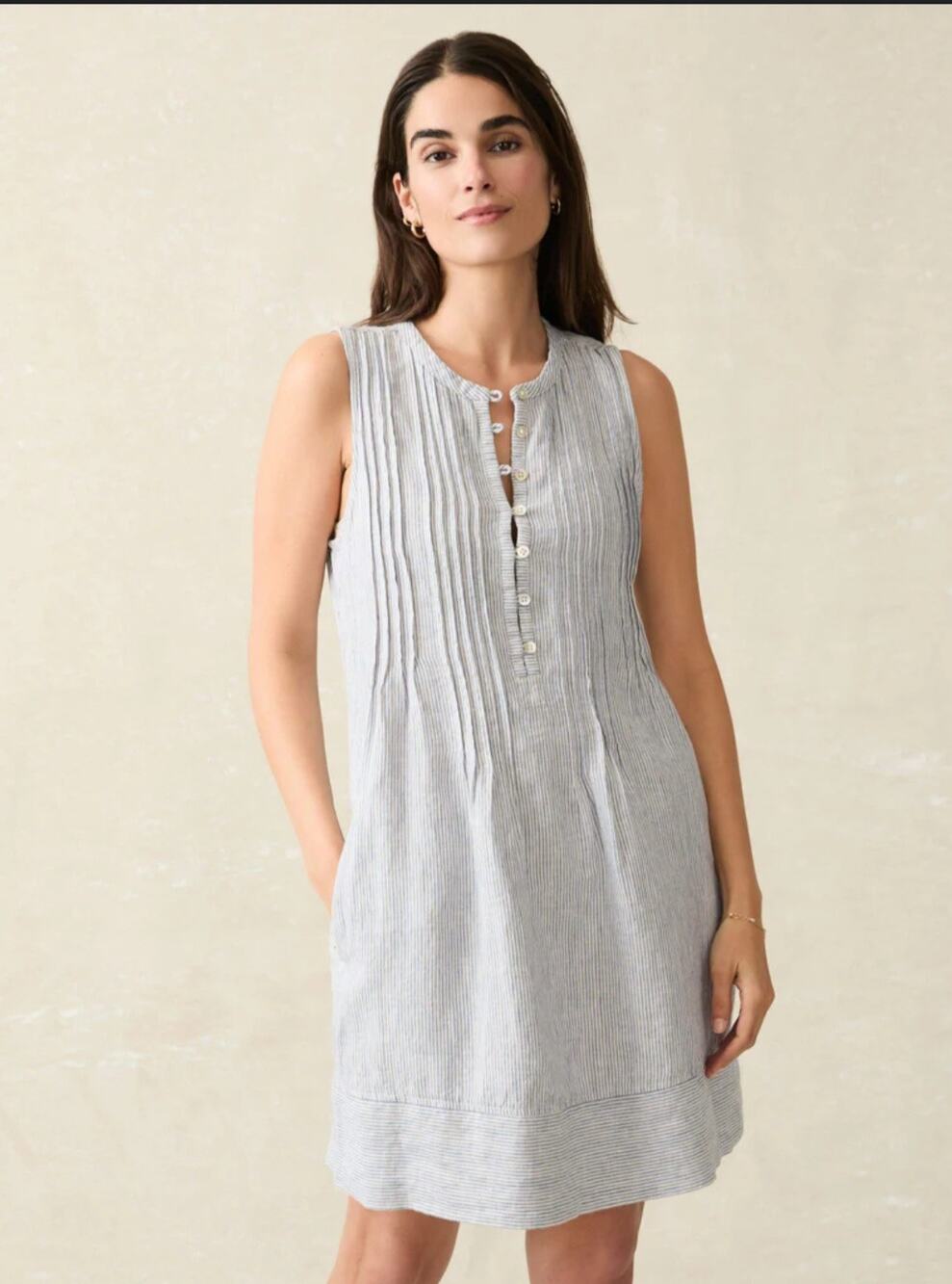 Faherty Isha Sleeveless Blue Mini Stripe Linen Dress Size XL